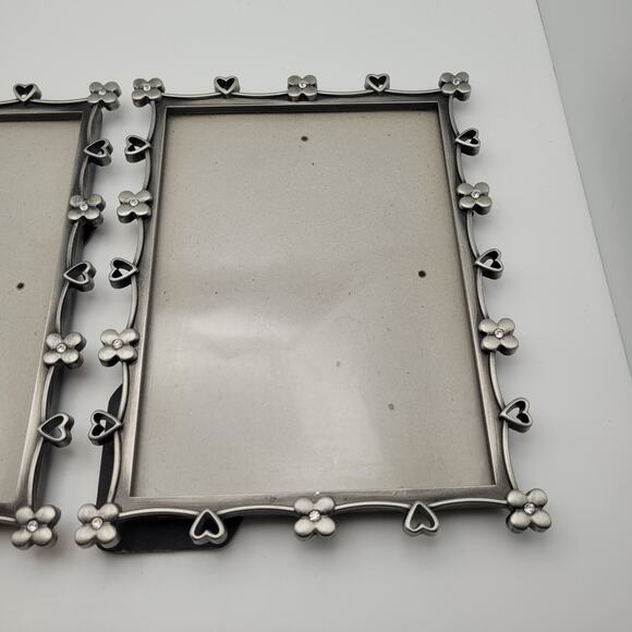 Elsa L. Inc Pewter Hearts & Flowers w/Rhinestones Picture Frames 5x7 Vintage 99' - Picture 7 of 9